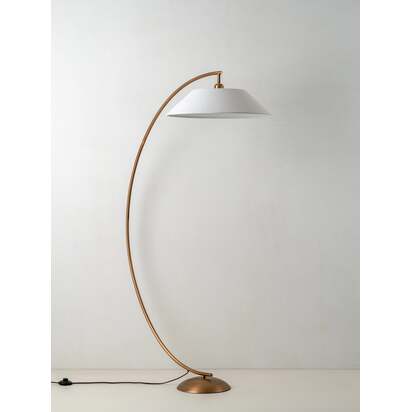 Circo - arc aged brass and natural linen floor lamp