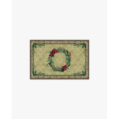Botanical Wreath Gold & Green Flatwoven Rug - 60 x 90 cm - Rug + Pad System