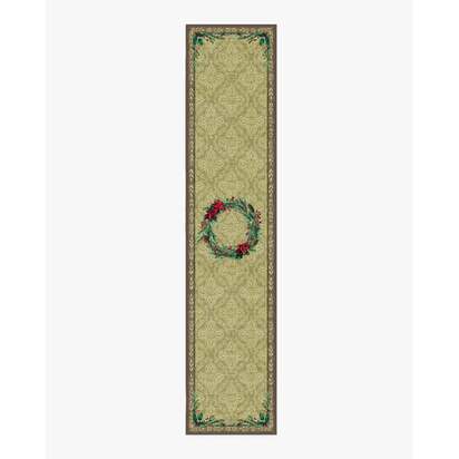 Botanical Wreath Gold & Green Flatwoven Rug - 75 x 365 cm - Rug + Pad System