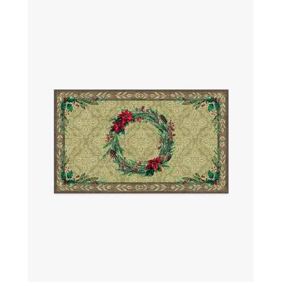 Botanical Wreath Gold & Green Flatwoven Rug - 90 x 150 cm - Rug + Pad System