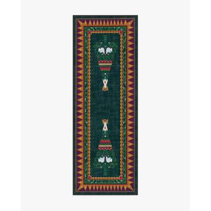 Giving Tree Green & Gold Flatwoven Rug - 75 x 215 cm - Rug + Cushioned Pad System