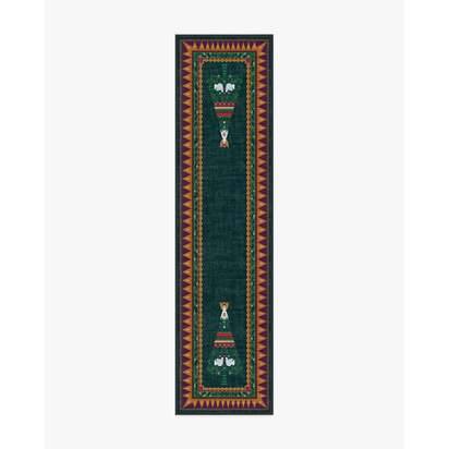 Giving Tree Green & Gold Flatwoven Rug - 75 x 305 cm - Rug + Cushioned Pad System
