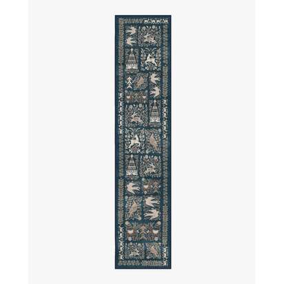 Merriweather Navy & Gold Flatwoven Rug - 75 x 365 cm - Rug + Pad System