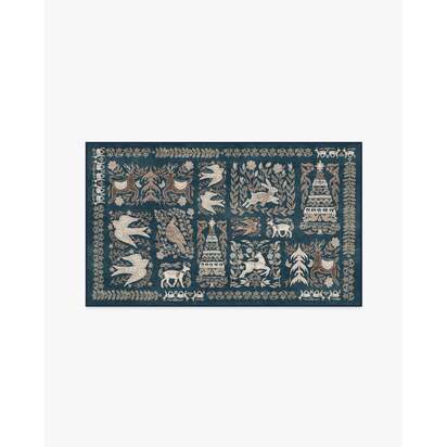 Merriweather Navy & Gold Flatwoven Rug - 90 x 150 cm - Rug + Pad System