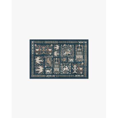 Merriweather Navy & Gold Flatwoven Rug - 60 x 90 cm - Rug + Cushioned Pad System