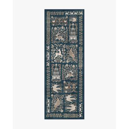 Merriweather Navy & Gold Flatwoven Rug - 75 x 215 cm - Rug + Cushioned Pad System