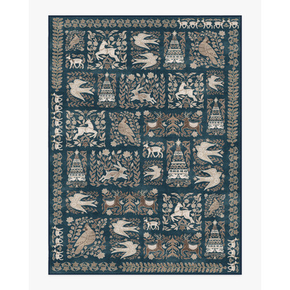 Merriweather Navy & Gold Flatwoven Rug - 275 x 365 cm - Rug + Cushioned Pad System