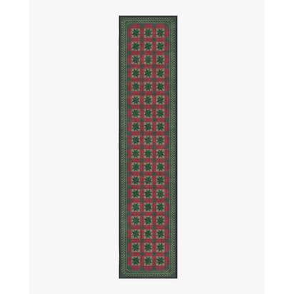 Starling Green & Red Flatwoven Rug - 75 x 365 cm - Rug + Pad System
