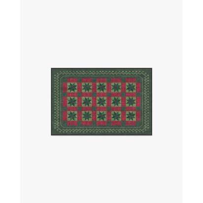 Starling Green & Red Flatwoven Rug - 60 x 90 cm - Rug + Cushioned Pad System