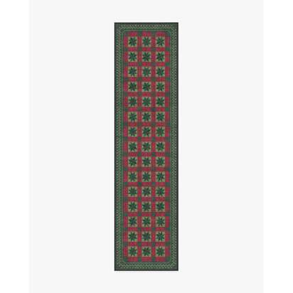 Starling Green & Red Flatwoven Rug - 75 x 215 cm - Rug + Cushioned Pad System