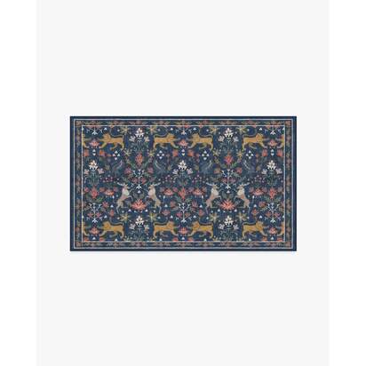 Wintermere Navy Multicolour Flatwoven Rug - 90 x 150 cm - Rug + Cushioned Pad System