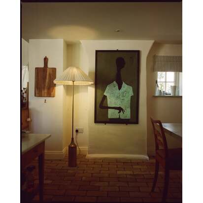 Lindi - aged brass and linen scalloped floor lamp