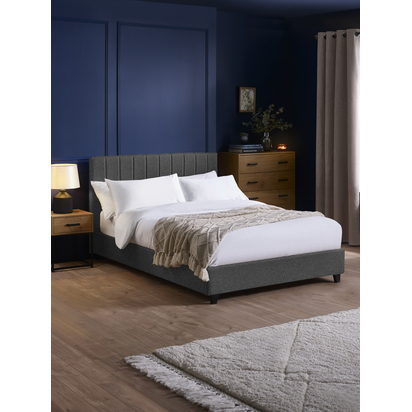 Aylen Dark Grey Faux Linen Upholstered 150cm King Size Bed Frame