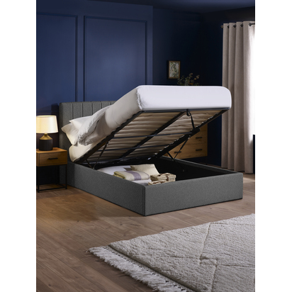Aylen Dark Grey Faux Linen Upholstered 150cm King Size Ottoman Storage Bed Frame
