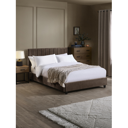 Aylen Chocolate Brown Velvet Upholstered 150cm King Size Bed Frame