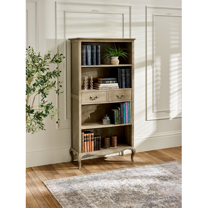 Camille French Style Tall Bookcase with Drawers - Limed Oak