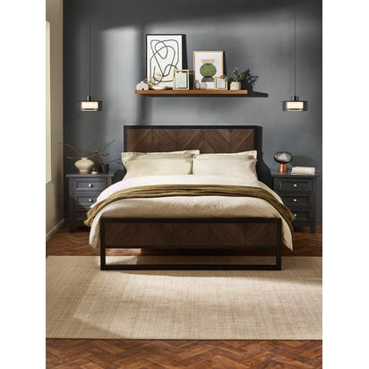 Harrison Dark Oak Herringbone Effect Herringbone Bed