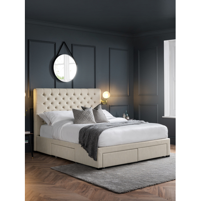 Wilton 4 Drawer 150cm King Bed - Oatmeal Beige Linen