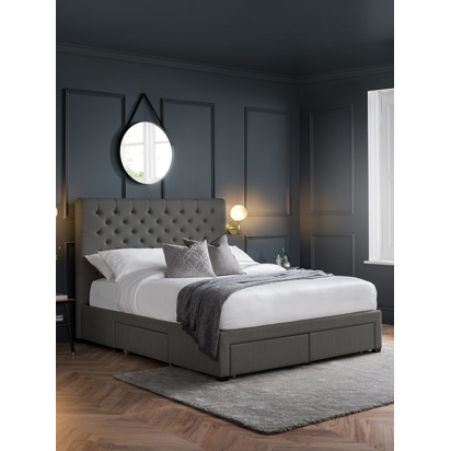 Wilton 4 Drawer 150cm King Bed - Dark Grey Linen
