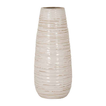 Large Ribbed Ceramic Column Vase
