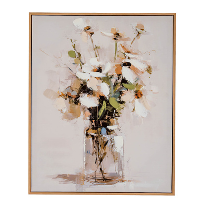 Still Life Cosmos Hand Painted Canvas in Frame