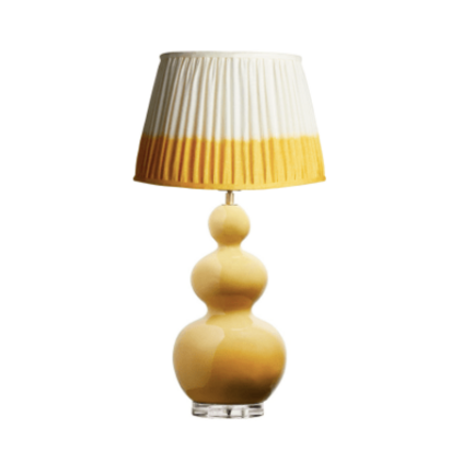 murphy table lamp in yellow with 35cm straight empire shade in yellow shibori linen