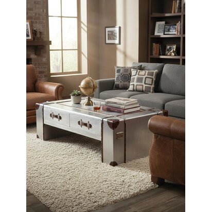 Avro Aluminum Trunk Style Coffee Table with 2 Drawers