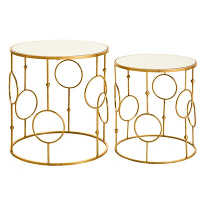 Delirose Set Of Two Gold Metal Tables