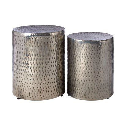 Soleyana Set of 2 Nickel Finish Side Tables and Stools