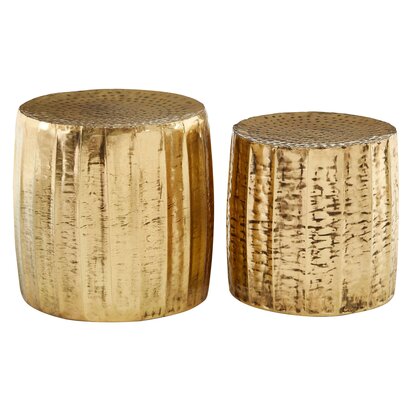 Templar Set of 2 Antique Brass Finish Side Tables and Stools