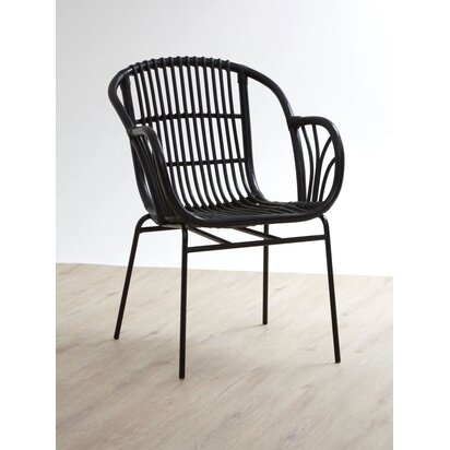Eveisfield Black Natural Rattan Chair With Raised Sides