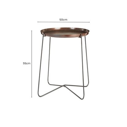 Hege Crocodile Texture Copper Finish and Black Round Side Table