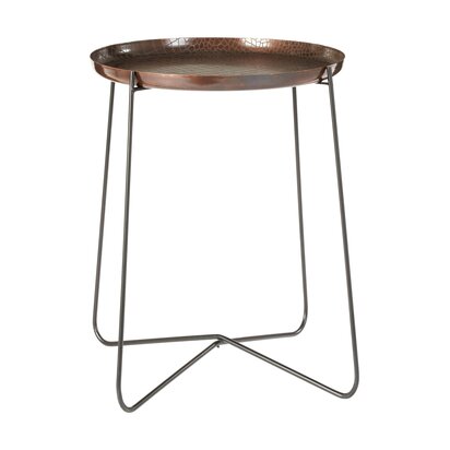 Niaelbury Crocodile Texture Copper Finish and Black Round Side Table
