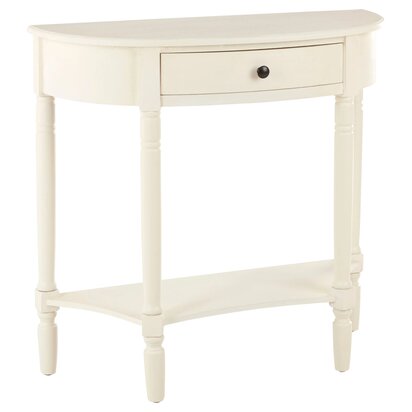 Noreton Half Moon Ivory Wooden Console Table with 1 Drawer