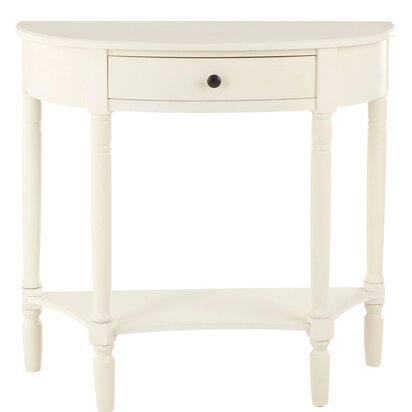 Noreton Half Moon Ivory Wooden Console Table with 1 Drawer