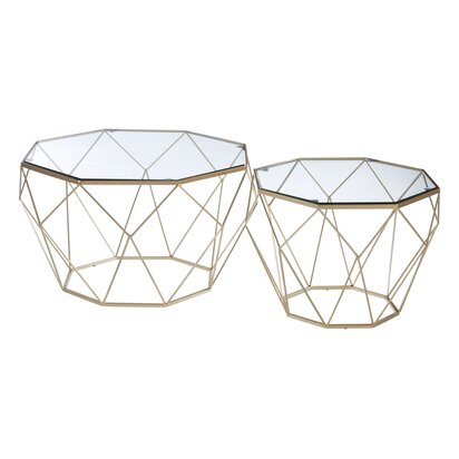 Arcana Gold Finish Geomeric Design Set Of 2 Tables