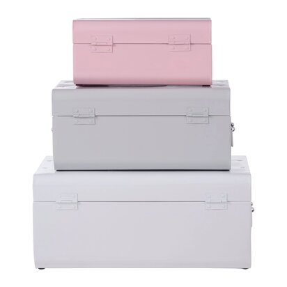 Norenelle Set of Three Assorted Pink and Grey Storage Trunks
