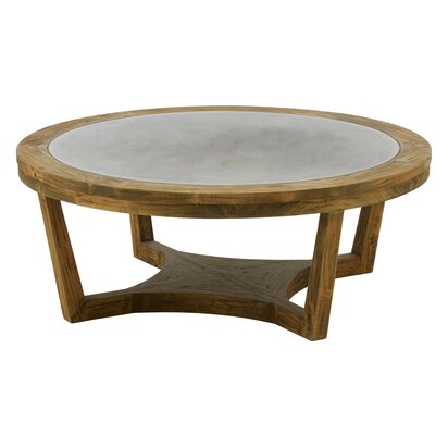 Merdeka Wooden Round Coffee Table with Zinc Metal Top