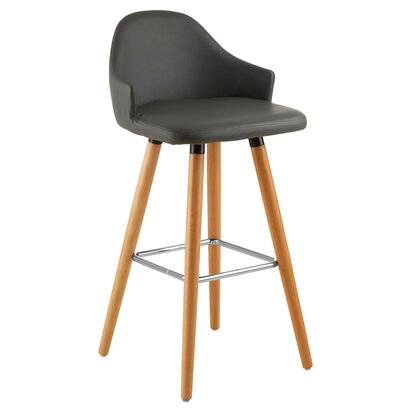 Veronmere Grey Faux Leather Bar Stool with Beechwood Legs