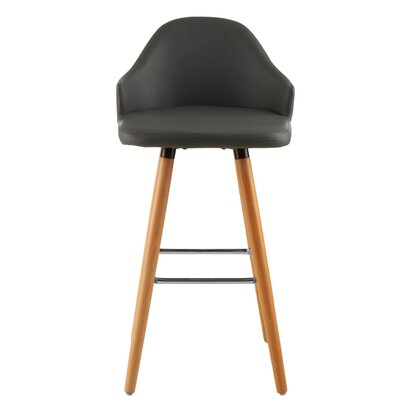 Veronmere Grey Faux Leather Bar Stool with Beechwood Legs