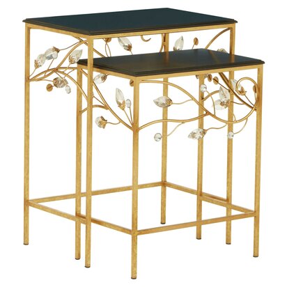 Emonwick Set Of 2 Tables With Black Wooden Top