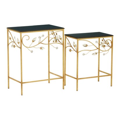 Emonwick Set Of 2 Tables With Black Wooden Top