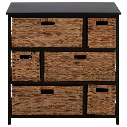 Padstow Black Storage Unit with 6 Water Hyacinth Drawers