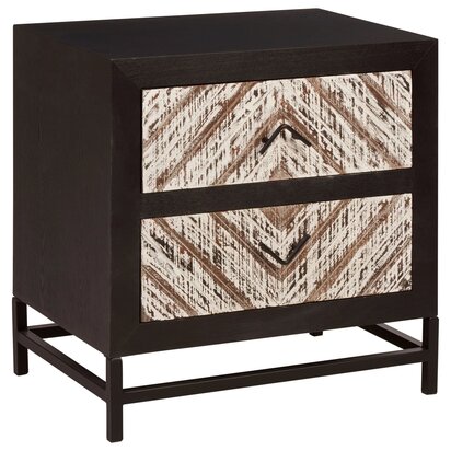 Lombok Rustic Chevron and Black 2 Drawer Bedside Table