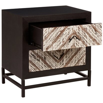 Lombok Rustic Chevron and Black 2 Drawer Bedside Table