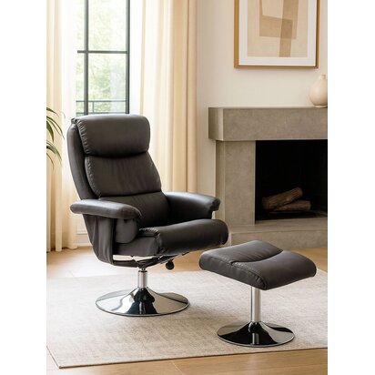 Denton Grey Leather Effect Reclining Chair with Footstool