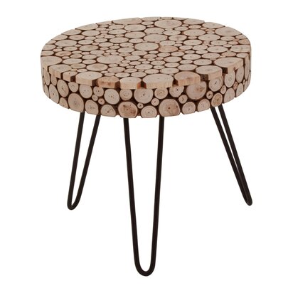 Lacuna Fir Wood Mosaic Disc Round Side Table