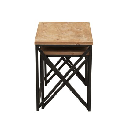 Kickford Parquet Fir Wood Set Of Two Nesting Tables