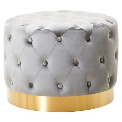 Flowmore grey velvet stool with matte gold finish metal base