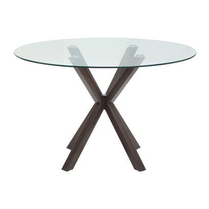 Melowden Round Glass Dining Table With Black Wood Effect Base